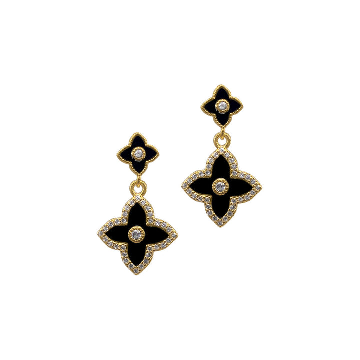 Clover Drop Earrings - Black