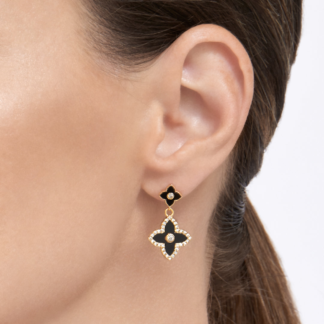 Clover Drop Earrings - Black